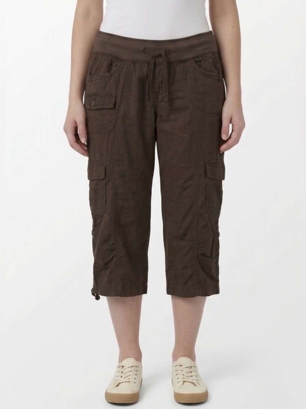 Supplies by Unionbay Brown Cargo Capri Pants with Drawstring Waist Size 8